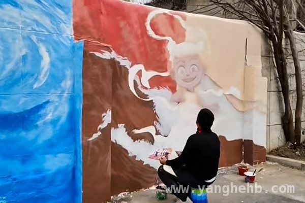 弘道社区：“哪吒”墙绘焕新墙面，传统文化魅力尽显，电影〈哪吒〉墙绘落地弘道社区，开启社区文化新风景